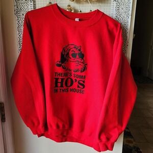 Santa Ho Ho Sweatshirt sz L Holiday Red‎